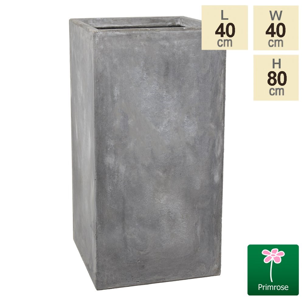 80cm Fibrecotta Cement Finish Tall Cube Planter