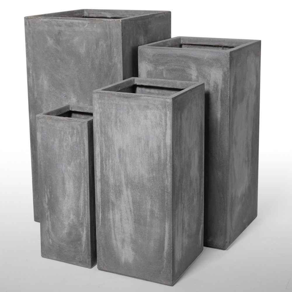 80cm Fibrecotta Cement Finish Tall Cube Planter