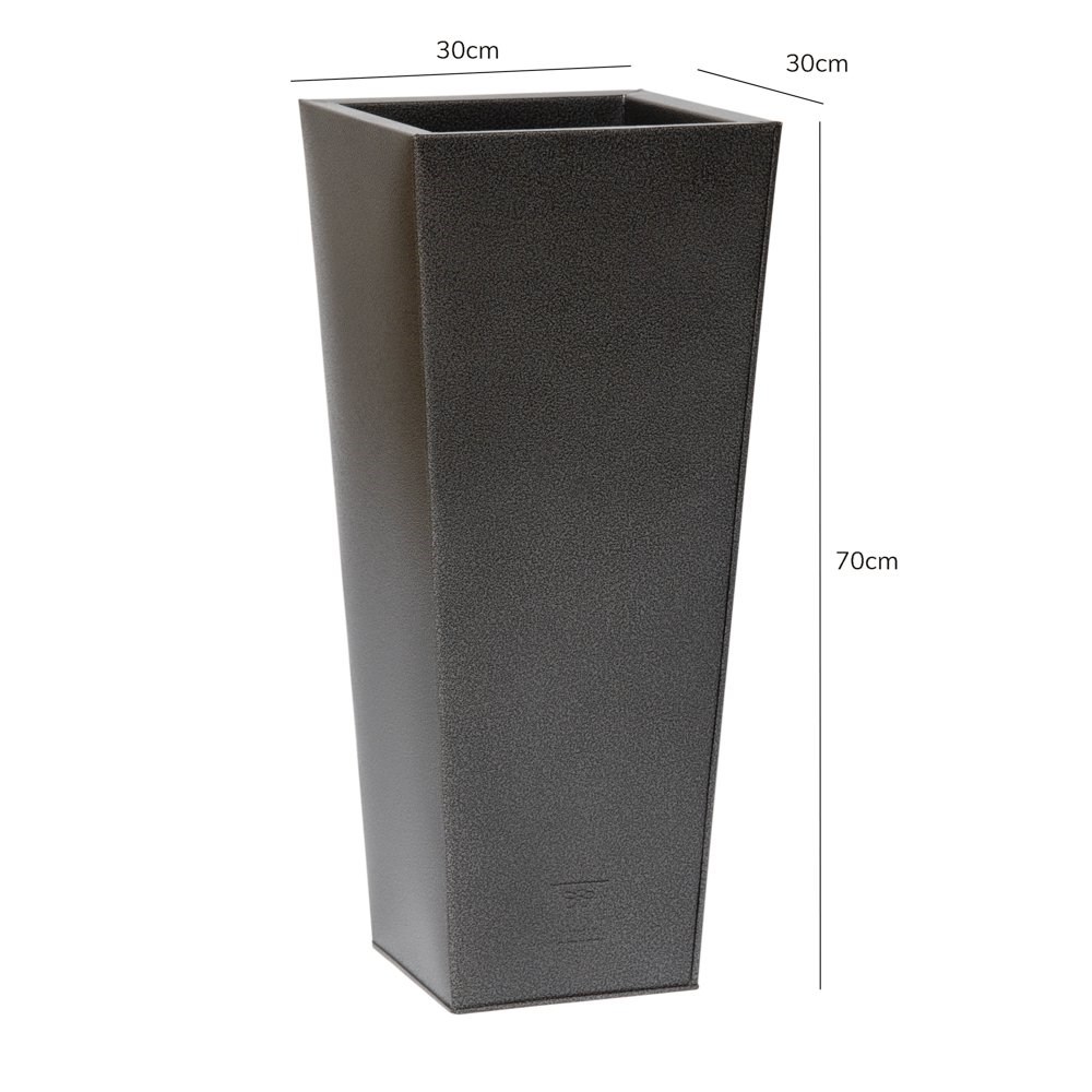 70cm Flared Square Zinc Silver & Black Textured Dipped Galvanised Planter