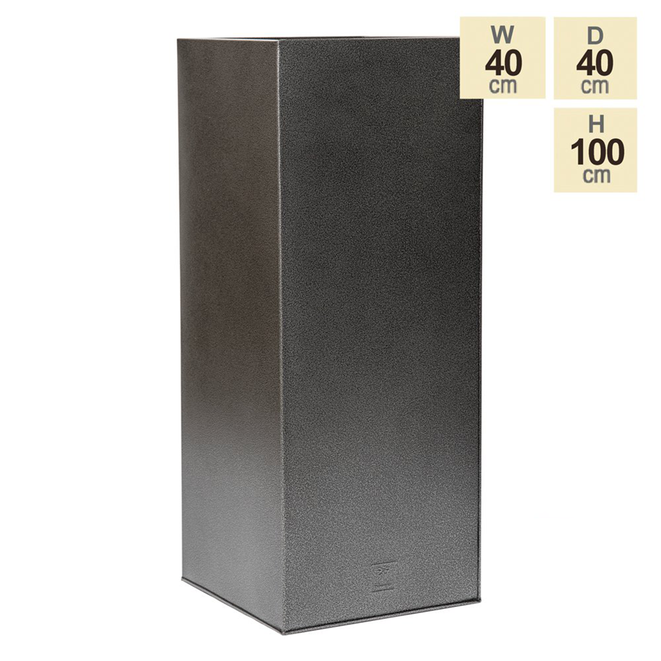 100cm Tall Cube Zinc Silver & Black Textured Dipped Galvanised Planter