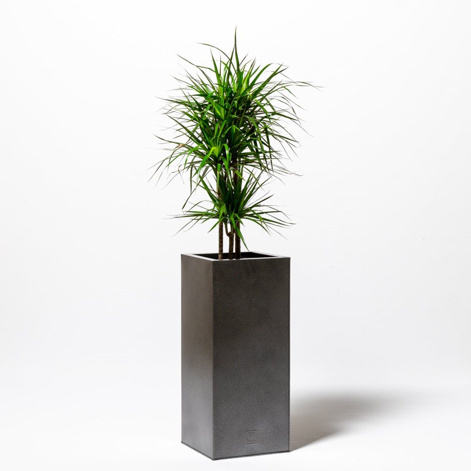 75cm Tall Cube Zinc Silver & Black Textured Dipped Galvanised Planter