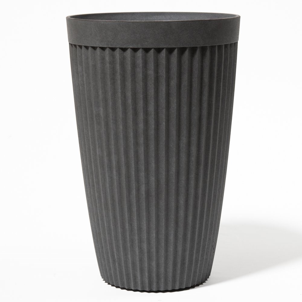 Grey Ribbed Textured Tall Round Planter