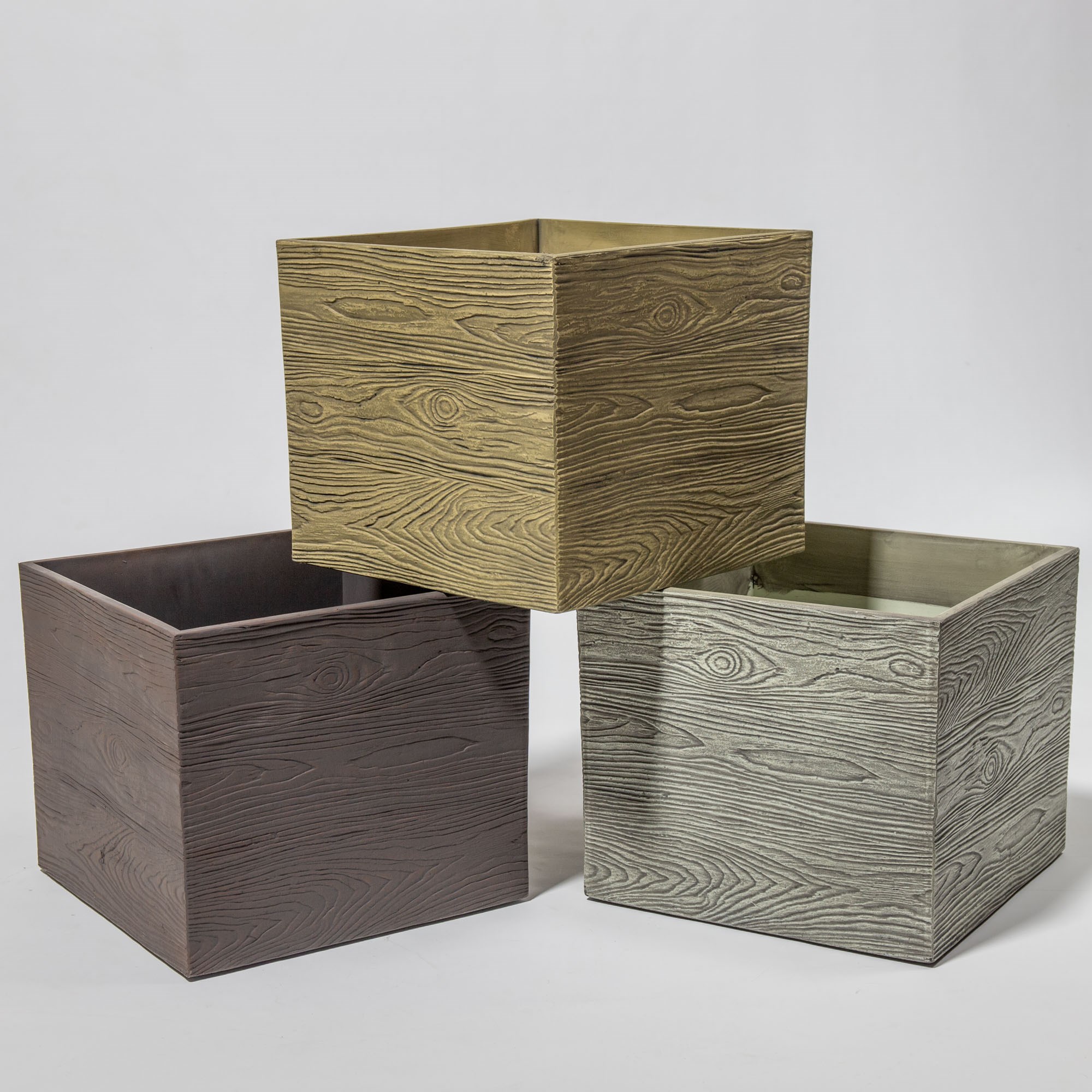 Wood Effect Resin Square Planter