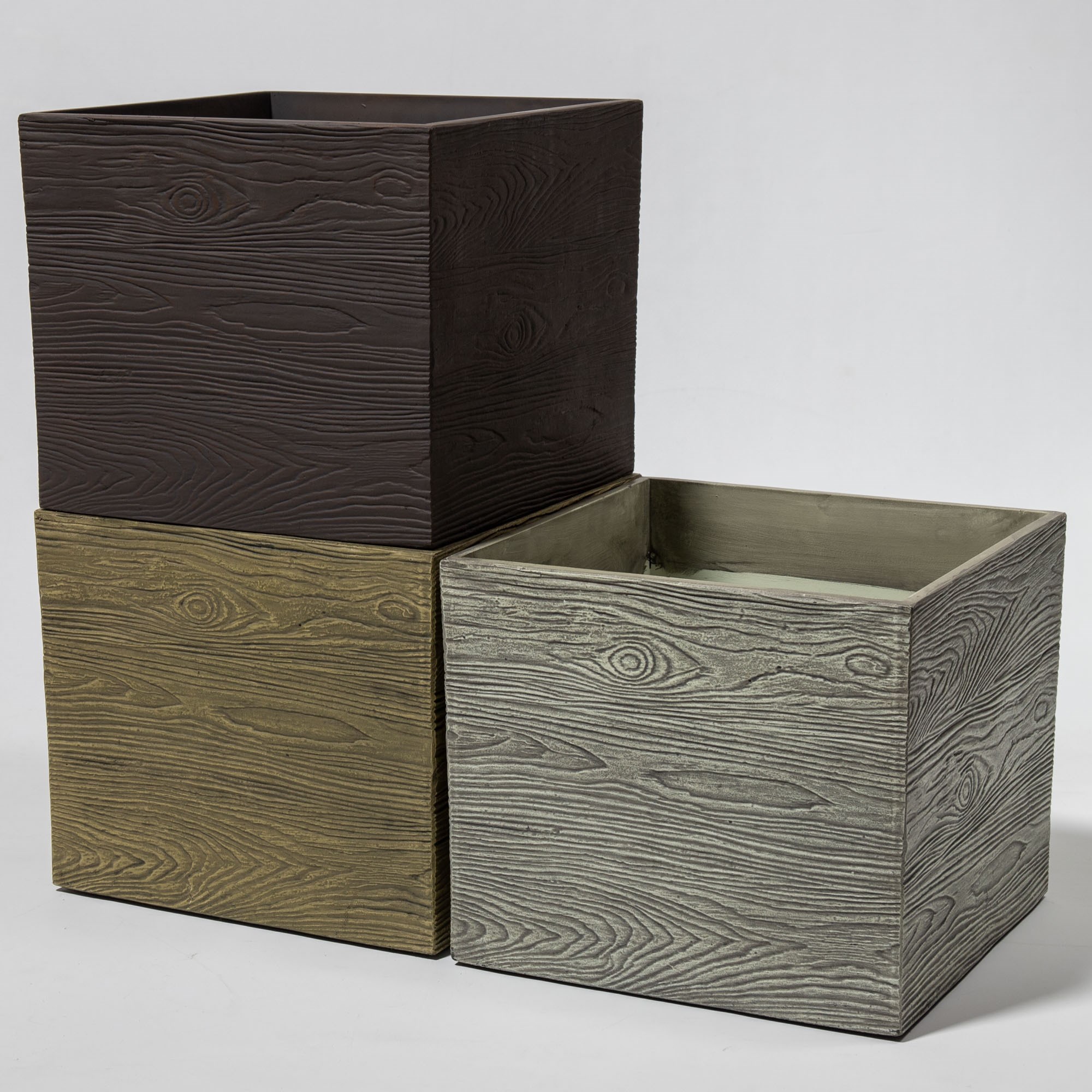 Wood Effect Resin Square Planter