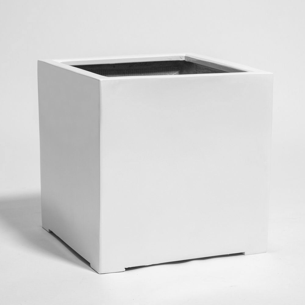 70cm White Gloss Polystone Cube Planter