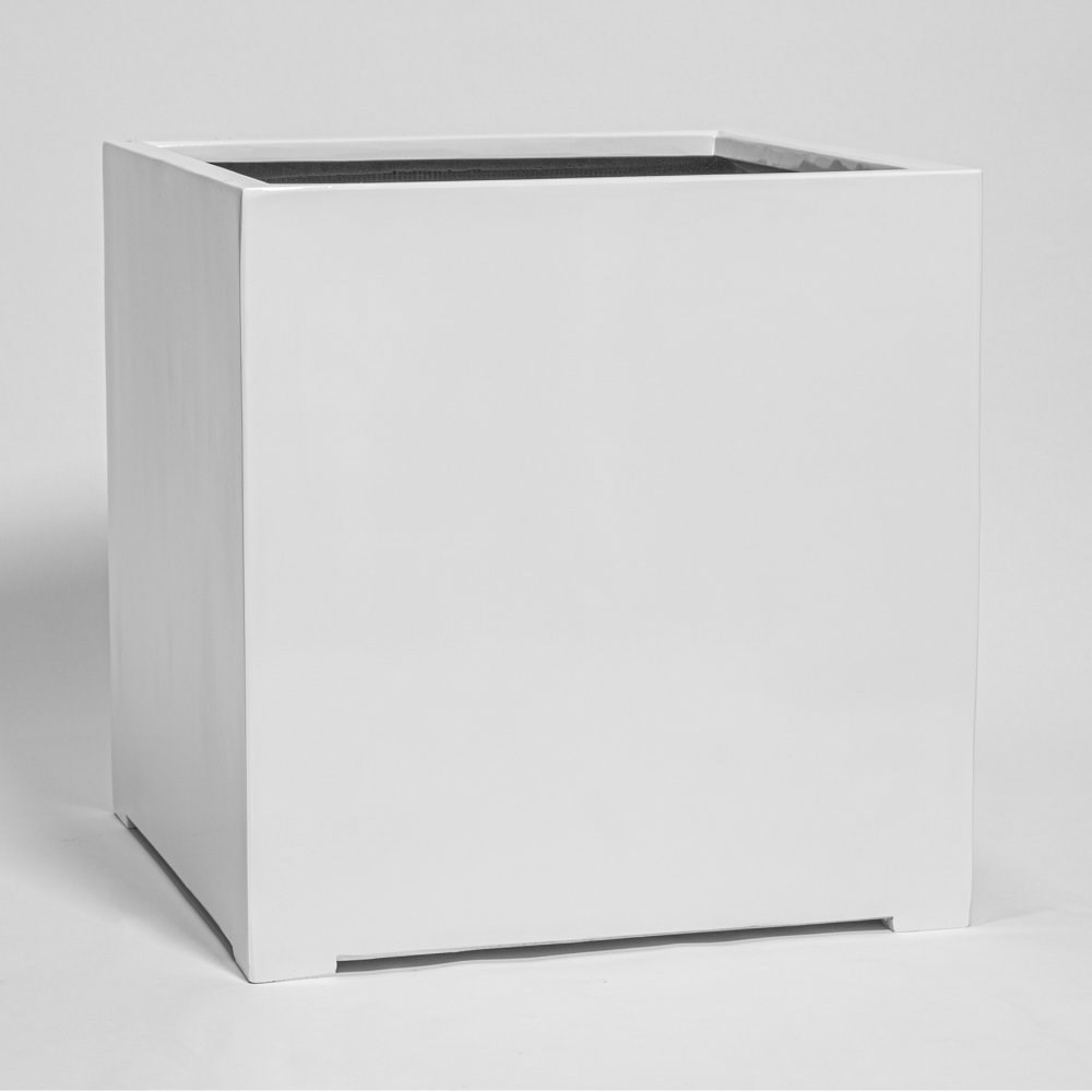 70cm White Gloss Polystone Cube Planter