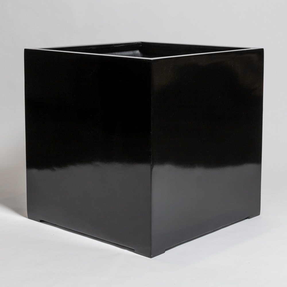 70cm Black Gloss Polystone Cube Planter