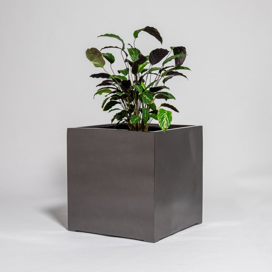 70cm Metallic Grey Polystone Cube Planter
