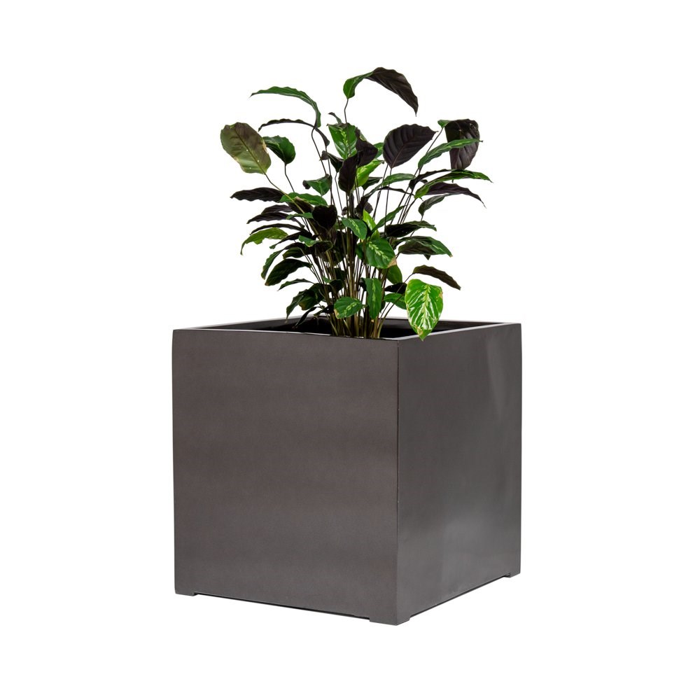 70cm Metallic Grey Polystone Cube Planter