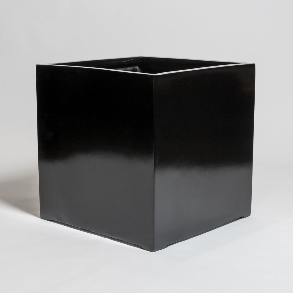 60cm Black Gloss Polystone Cube Planter