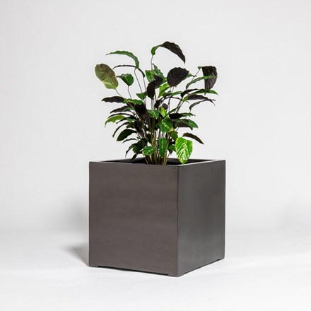 50cm Metallic Grey Polystone Cube Planter