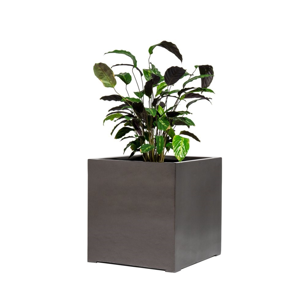 50cm Metallic Grey Polystone Cube Planter