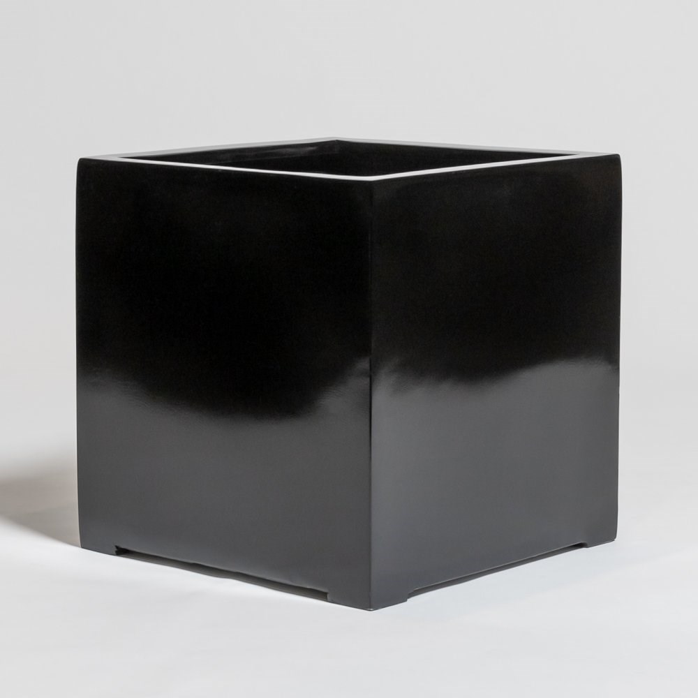 40cm Black Gloss Polystone Cube Planter