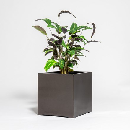 40cm Metallic Grey Polystone Cube Planter