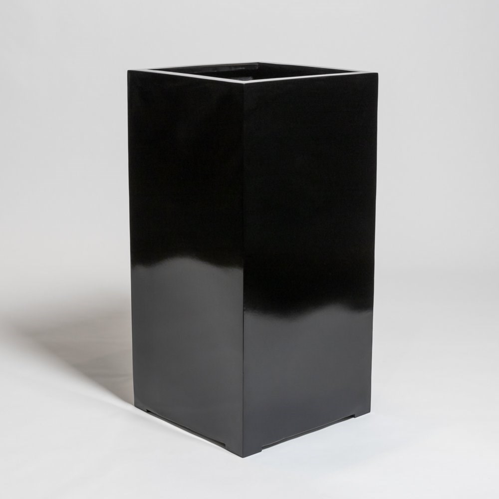 80cm Black Gloss Polystone Tall Cubic Planter