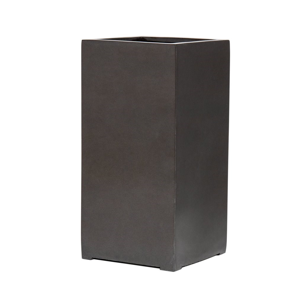 80cm Metallic Grey Polystone Tall Cubic Planter