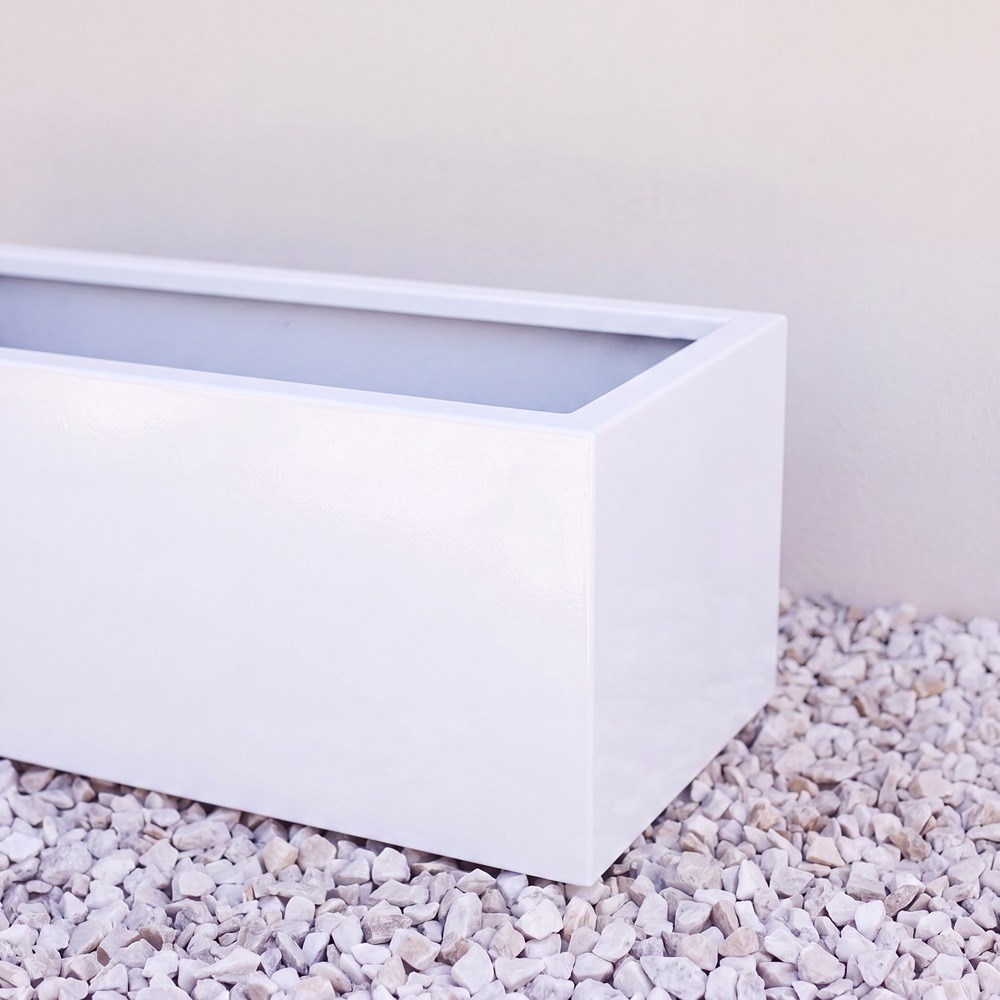 White Gloss Fibrestone Low Trough Planter