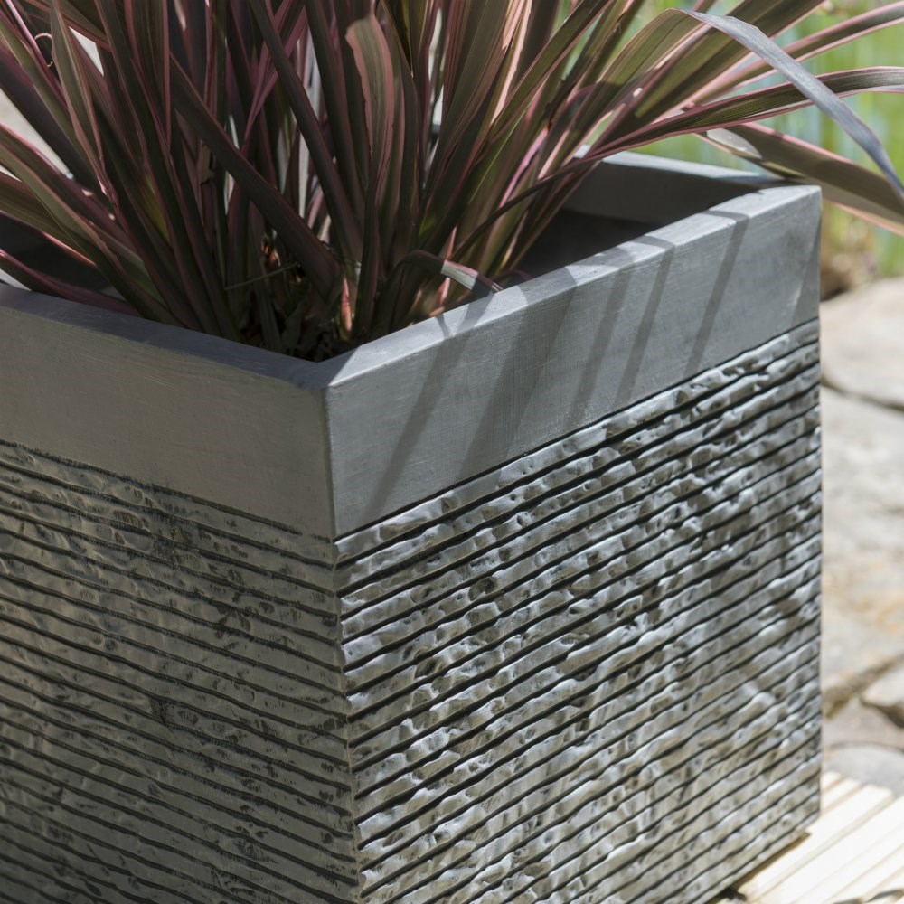 H40cm Large Light Grey Fibrecotta Brick Design Cube Planter - By Primrose