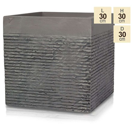 H30cm Medium Light Grey Fibrecotta Brick Design Cube Pot - By Primrose™