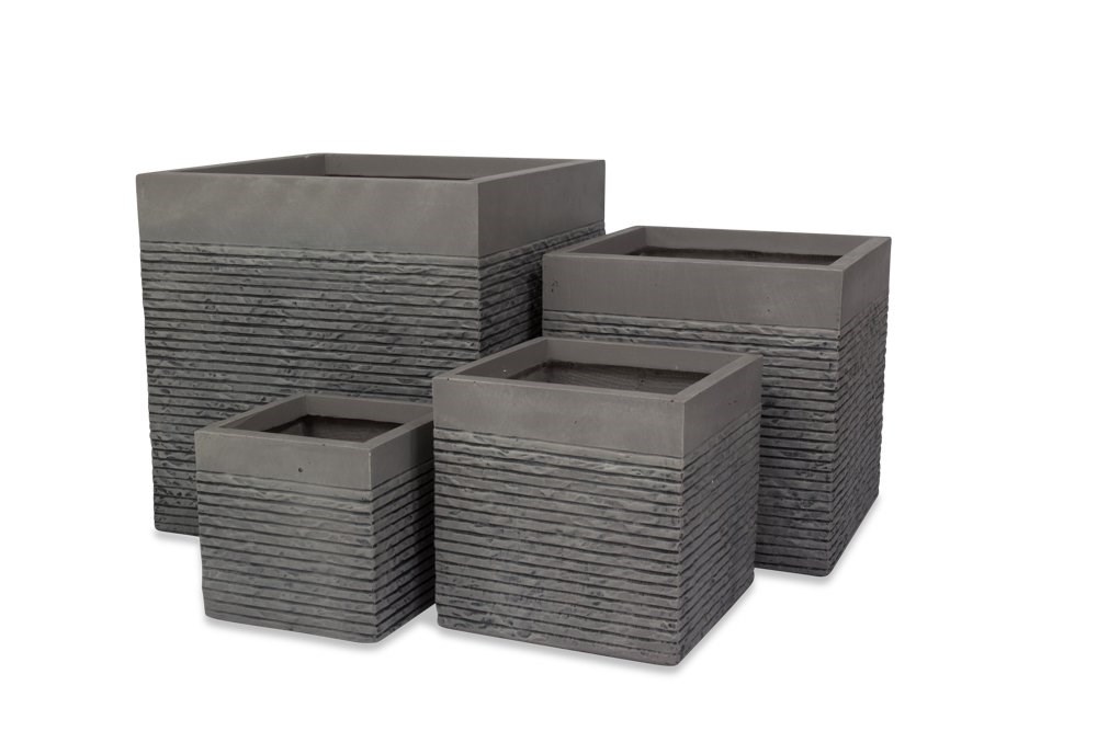 H30cm Medium Light Grey Fibrecotta Brick Design Cube Pot - By Primrose™