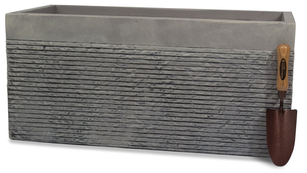 80cm Light Grey Fibrecotta Textured Trough Planter