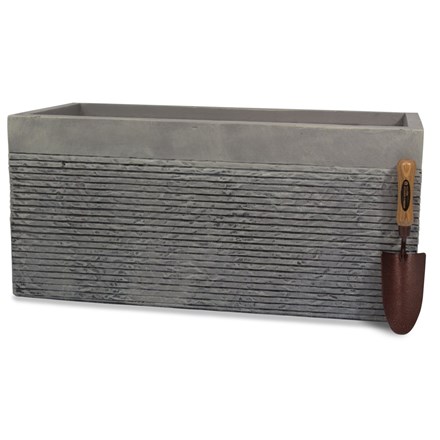 L80cm Large Light Grey Fibrecotta Brick Design Trough Planter - By Primrose™