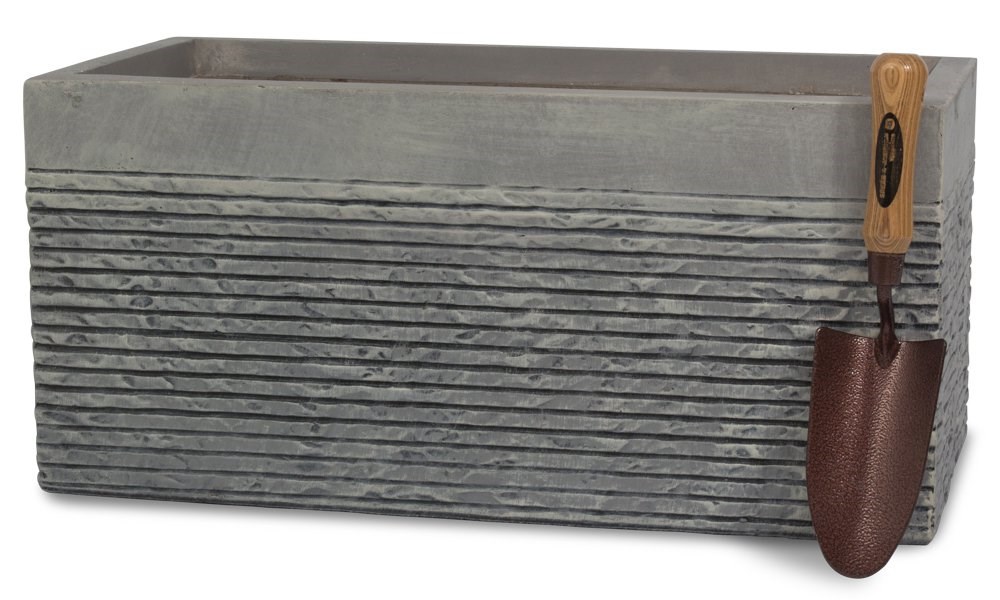 L60cm Medium Light Grey Fibrecotta Brick Design Trough Planter - By Primrose™