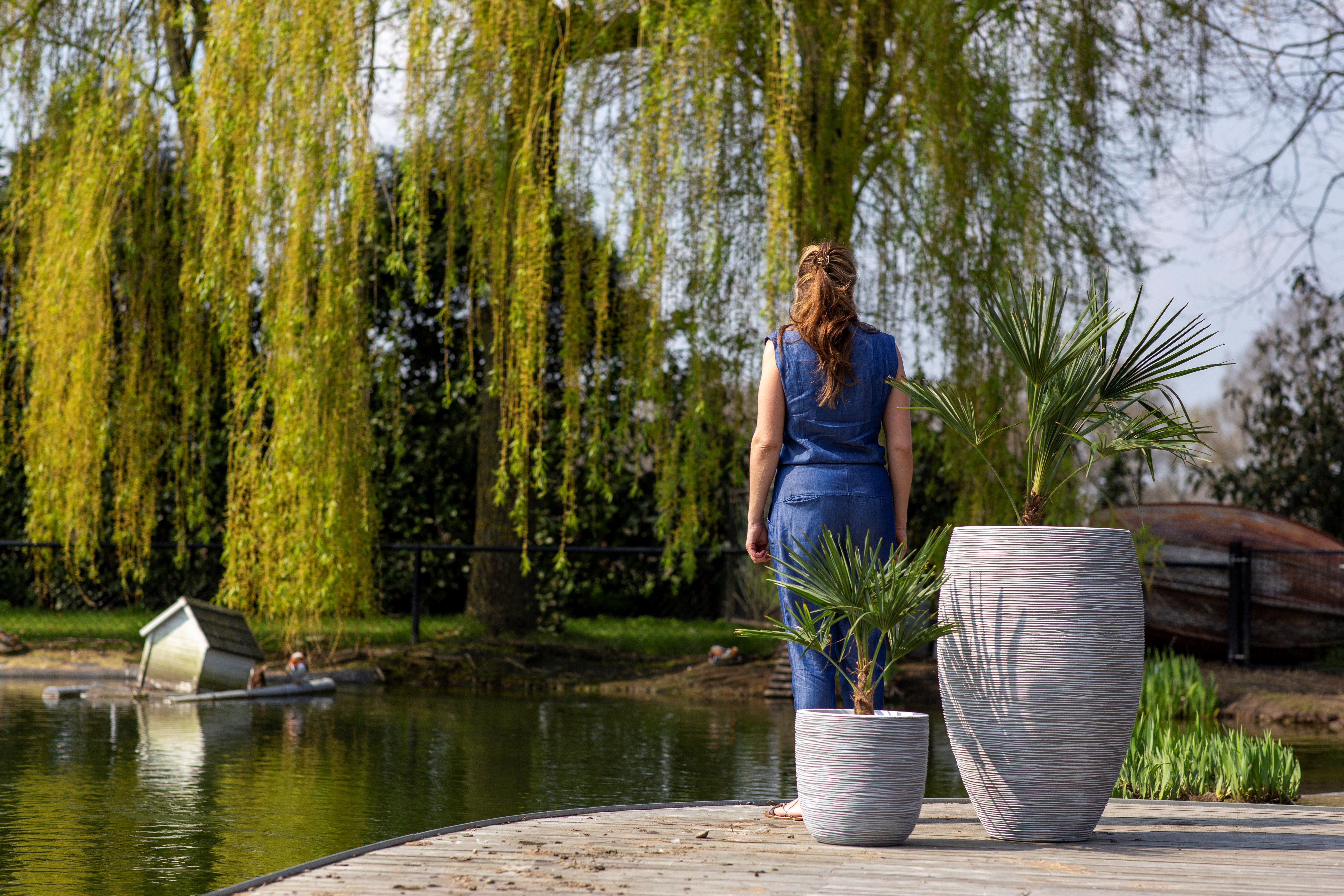 84cm Capi Nature Rib NL Elegant Deluxe Vase Planter in Grey