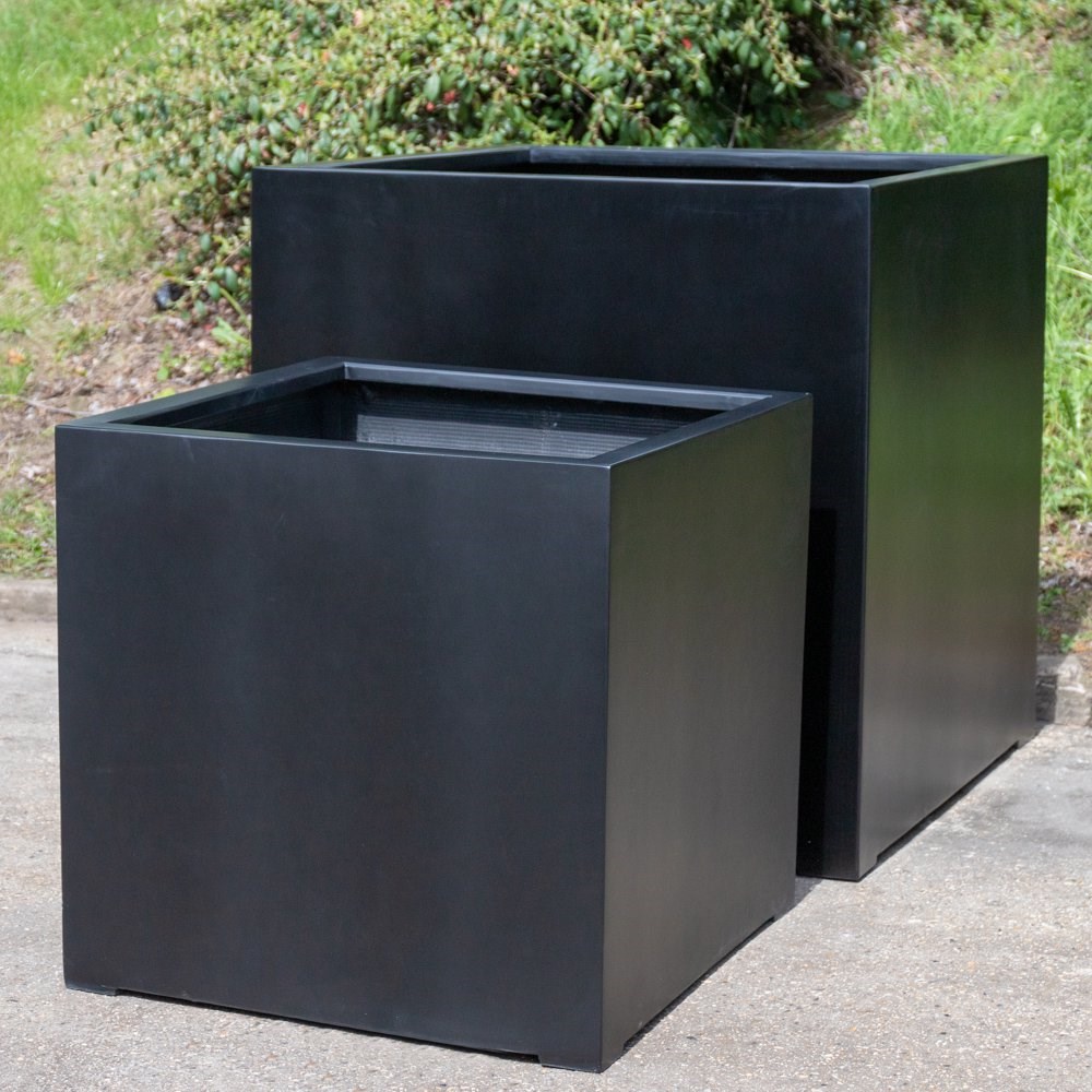 H75cm Jumbo Fiberstone Cube Planter in Black