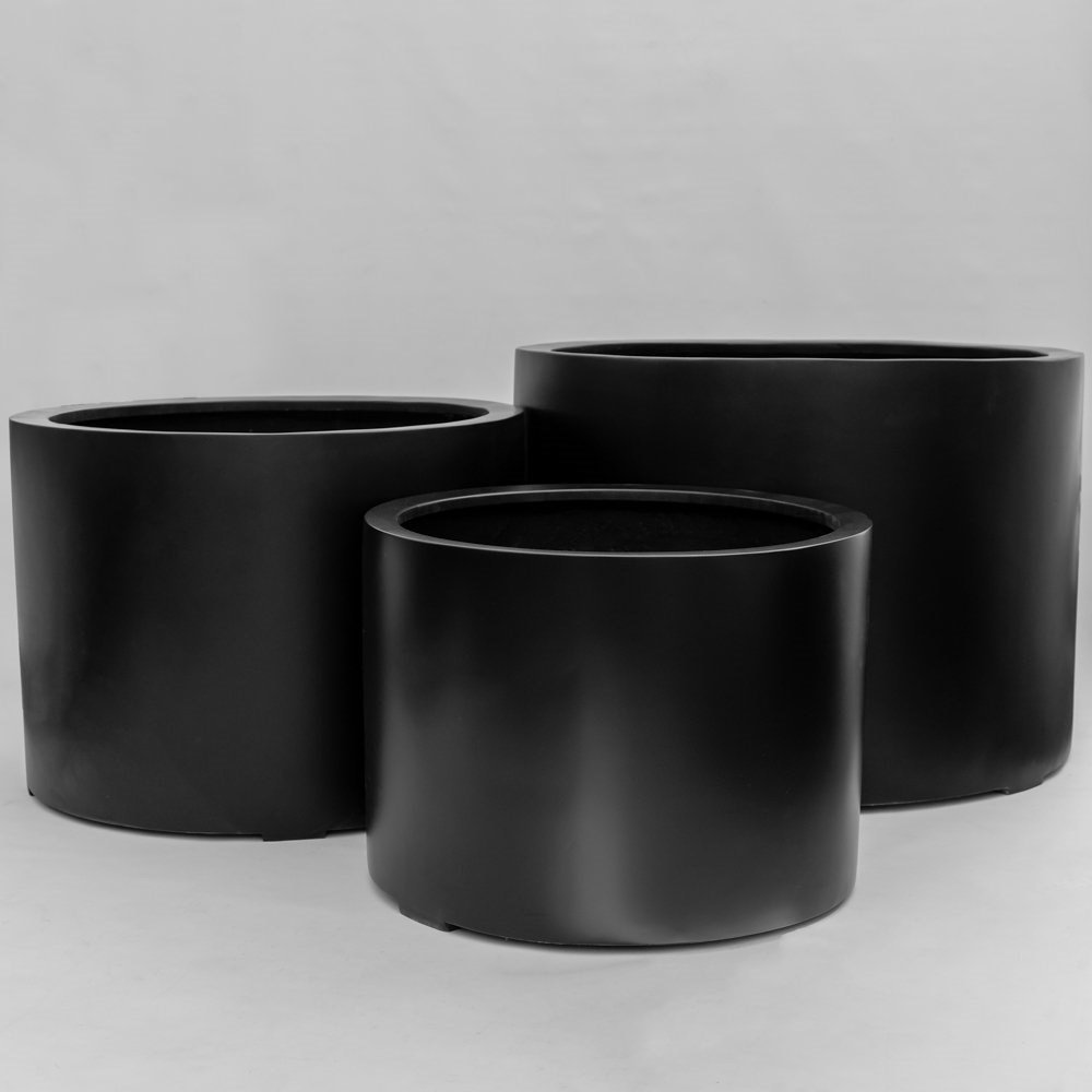 L1m Jumbo Fiberstone Low Cylinder Planter in Black