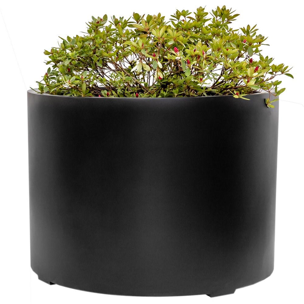 H50cm Large Stone Composite Low Cylinder Planter in Black