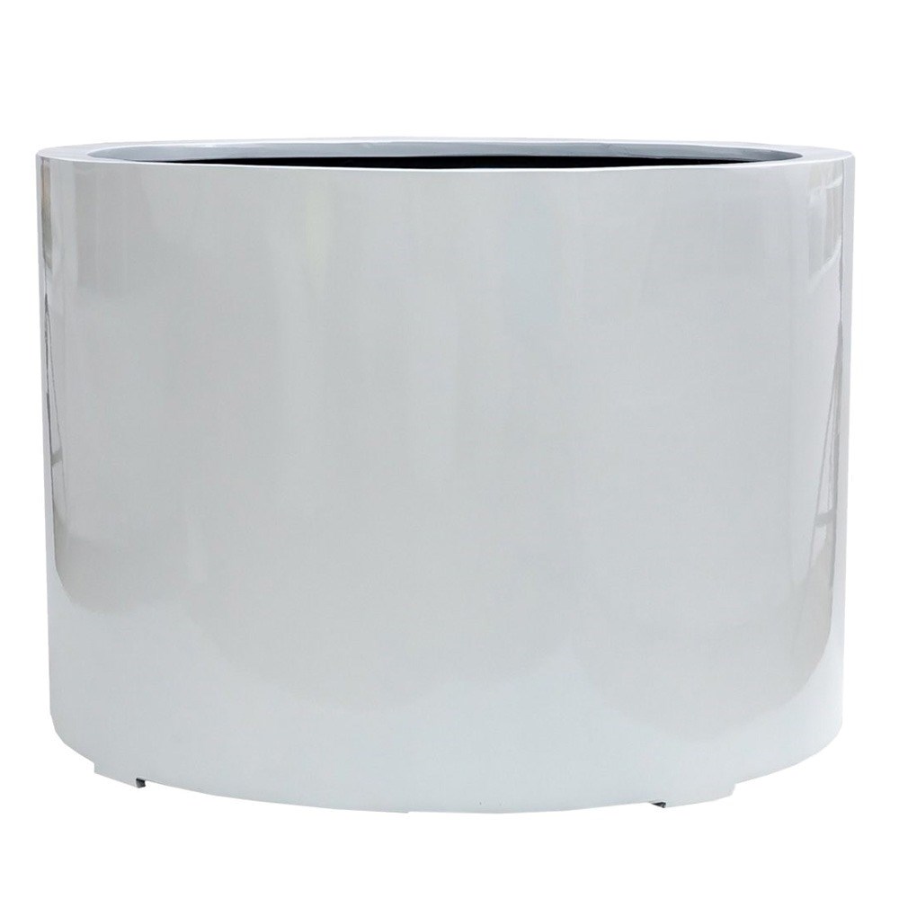 White Fibrestone Low Round Planter