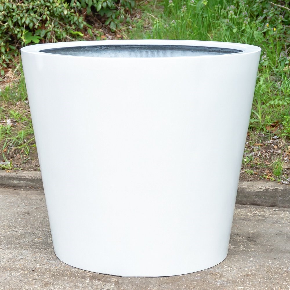 White Polystone Round Planter