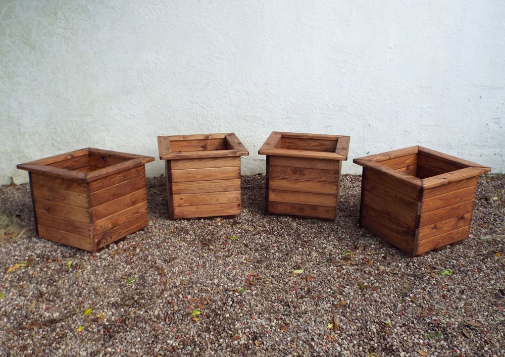 Charles Taylor Wooden Garden Set of 4 47cm x 38.5cm Square Planters