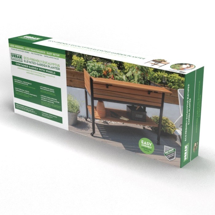 Urban Gardener Eco-Friendly Eucalyptus Elevated Planter w/ Retractable Shelf