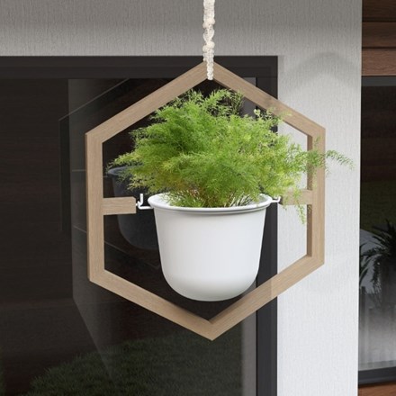 50cm Nordic Hanging Planter Hexagon with Eucalyptus Frame & Macramé Hanger