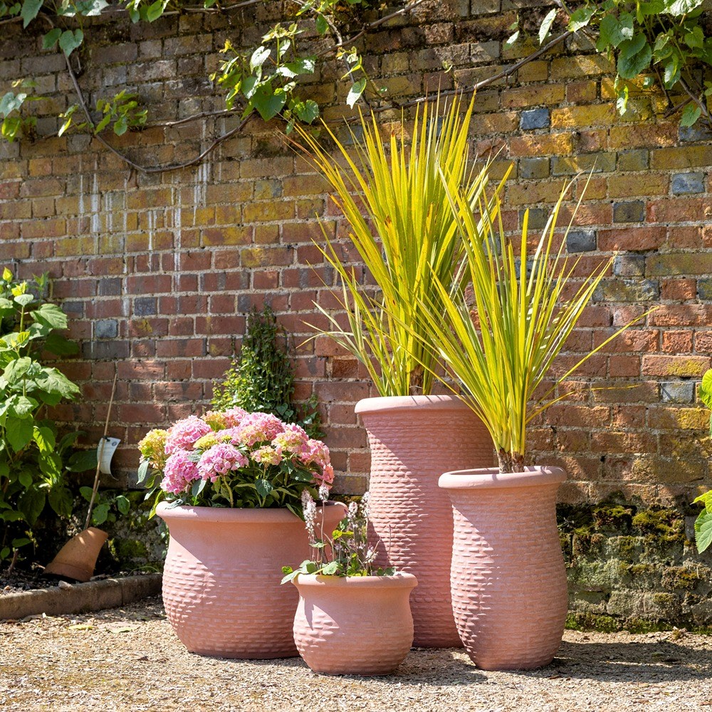 Pink Textured Fibrecotta Tall Round Planter