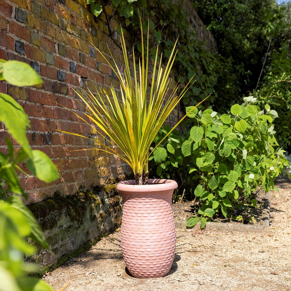 Pink Textured Fibrecotta Tall Round Planter