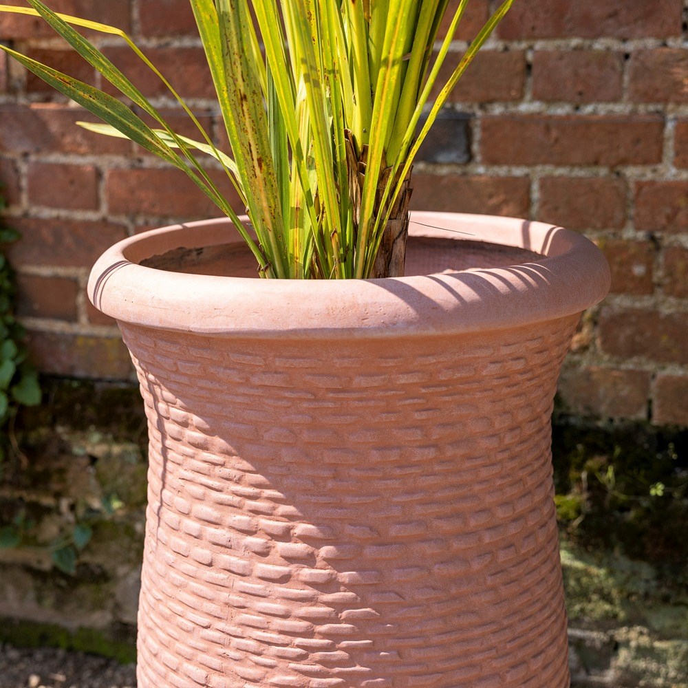 Pink Textured Fibrecotta Tall Round Planter