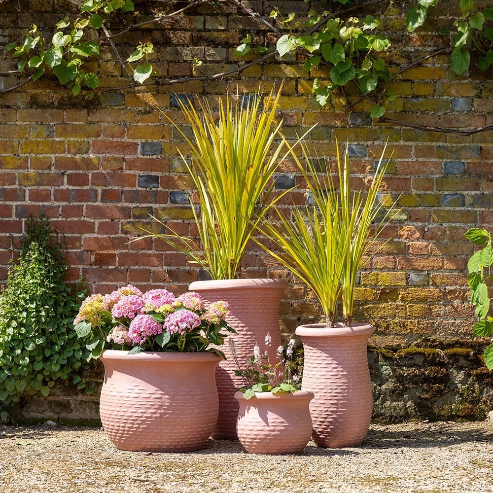 Pink Textured Fibrecotta Tall Round Planter