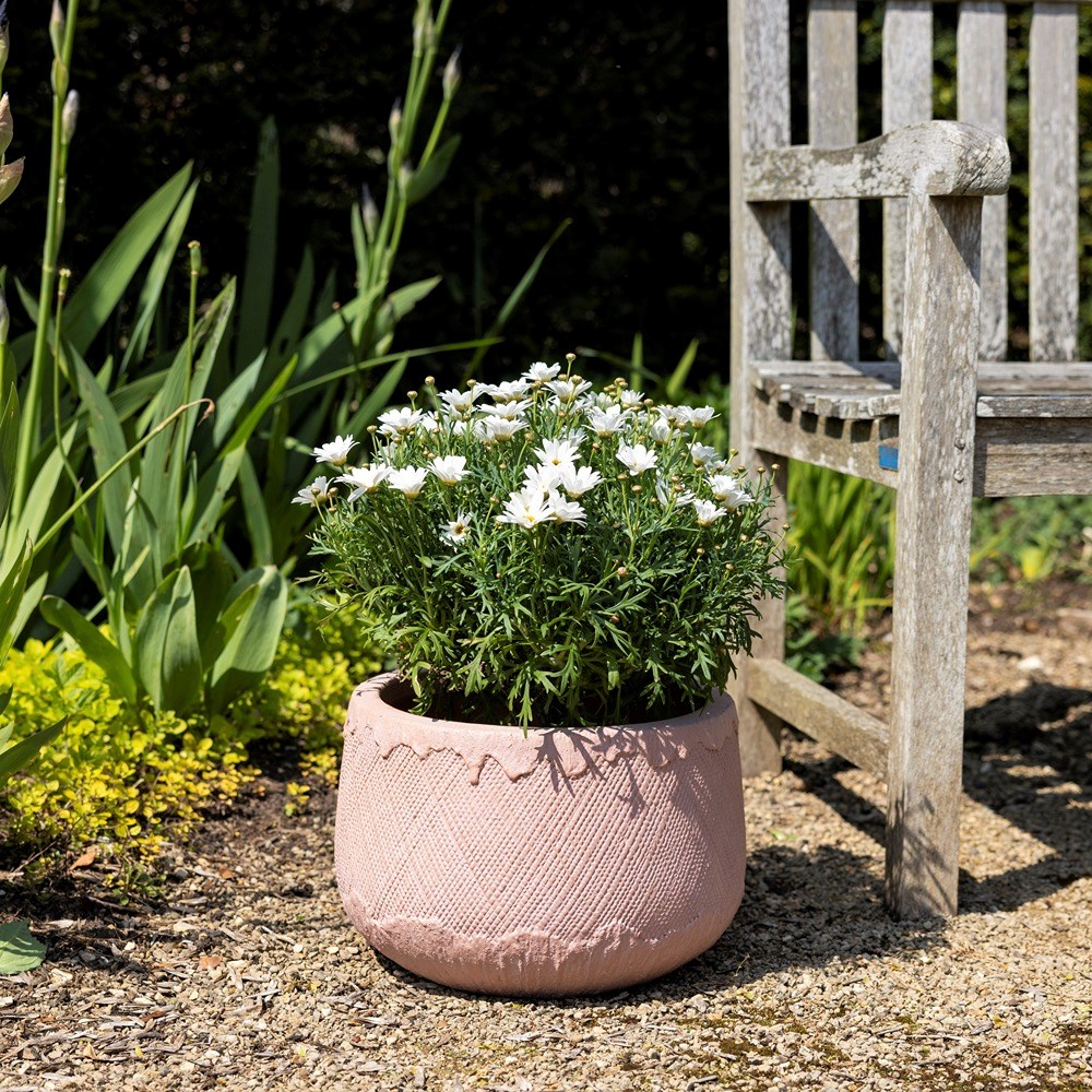 Light Pink Textured Fibrecotta Round Planter