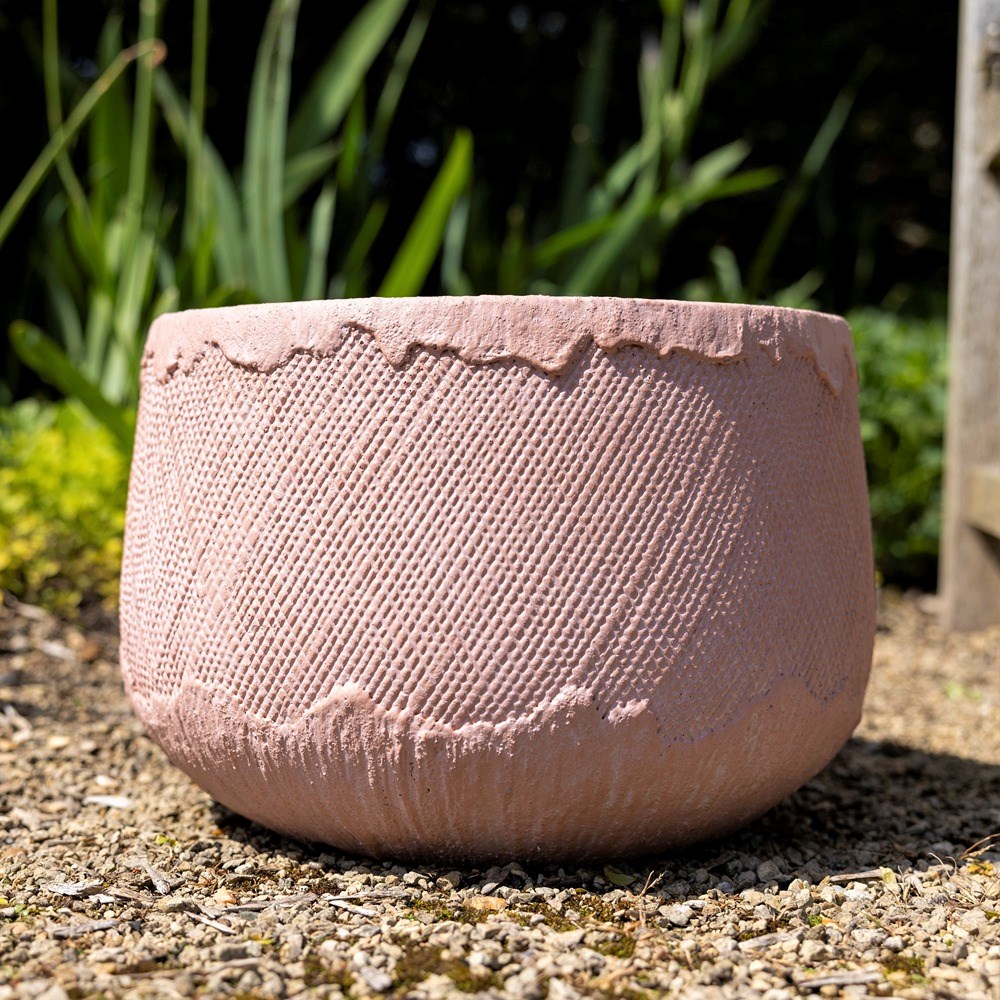 Light Pink Textured Fibrecotta Round Planter