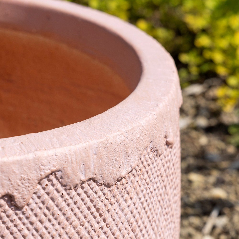 Light Pink Textured Fibrecotta Round Planter