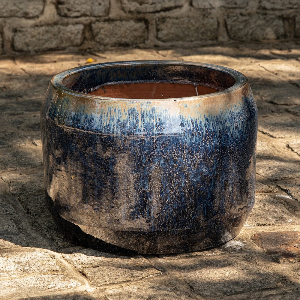 L27Cm Stoneware Round Planter In Blue By Primrose