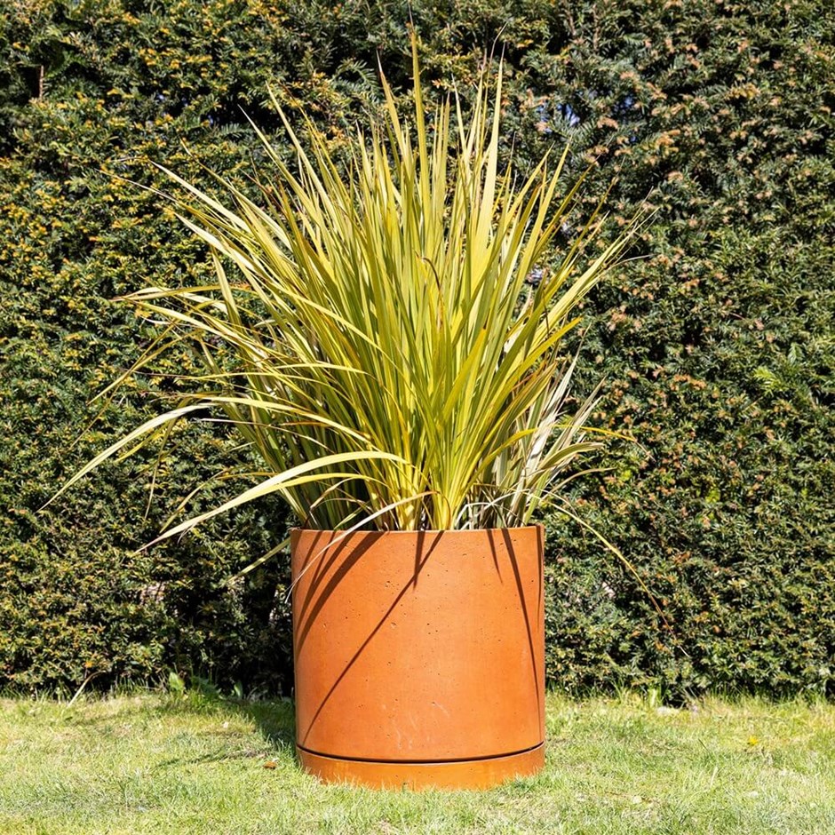 Rust Cement Round Planter With Saucer