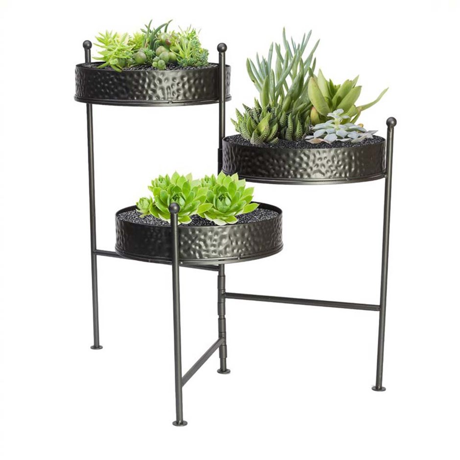 3-tier Contemporary Hammered Gunmetal Folding Plant Stand