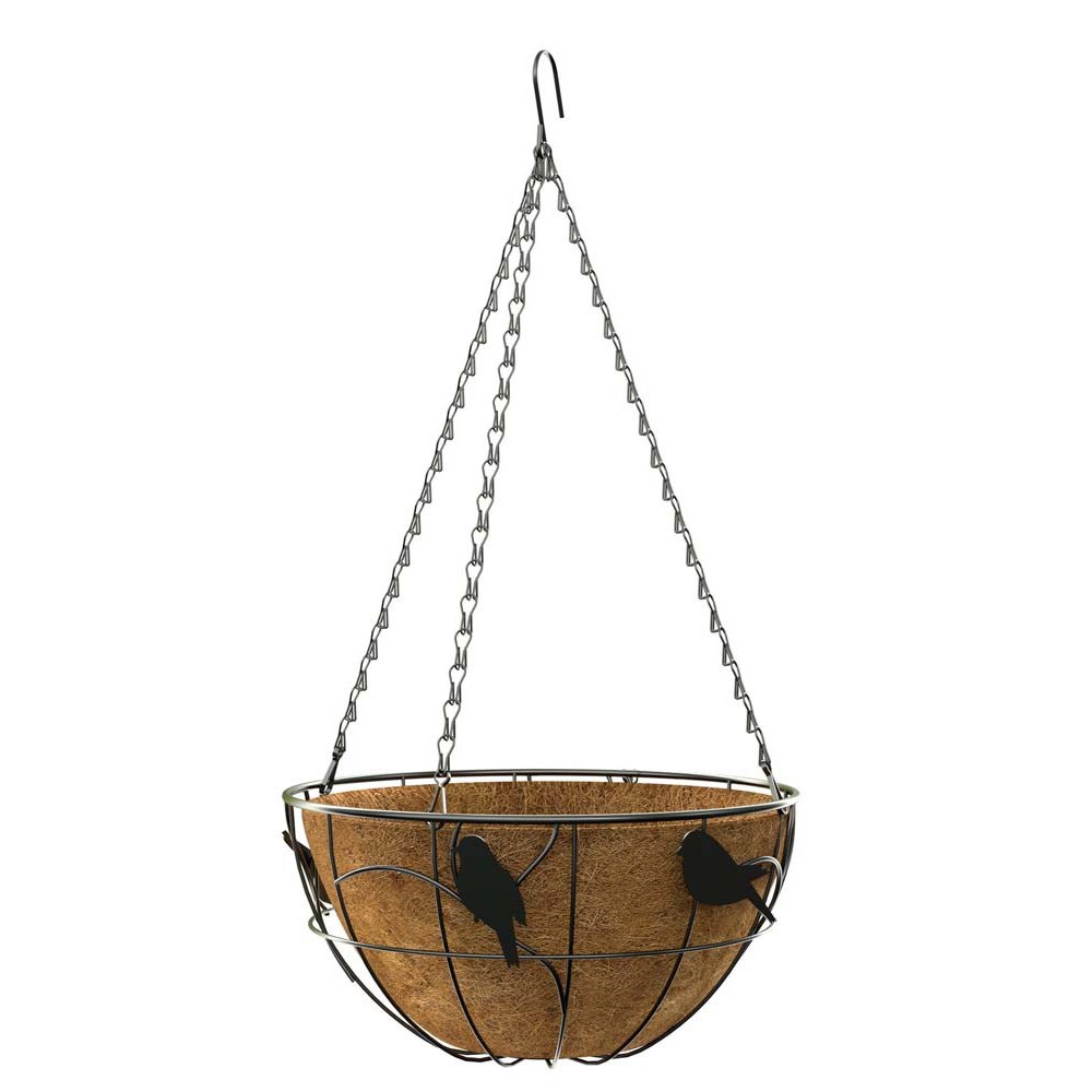 Perching Birds Hanging Basket With Coco Liner