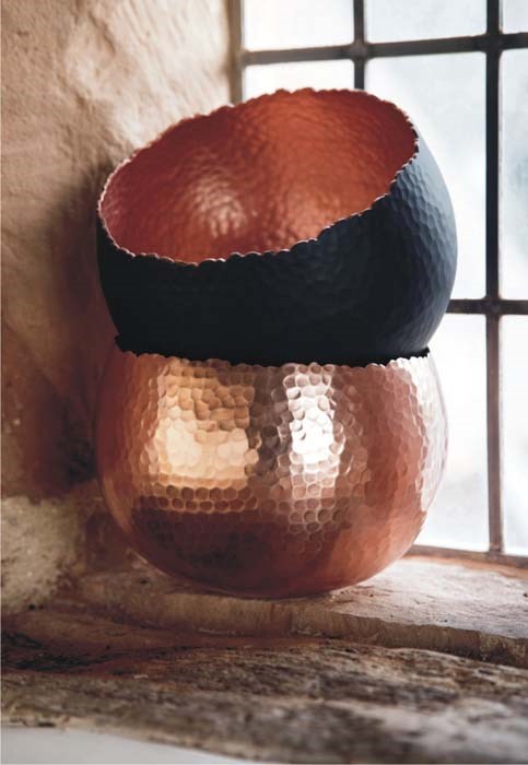 Black & Copper Hammered Bowl Planter