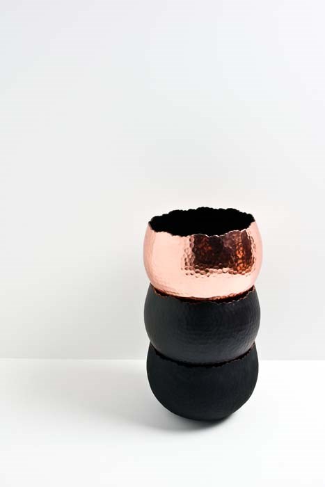 Black & Copper Hammered Bowl Planter