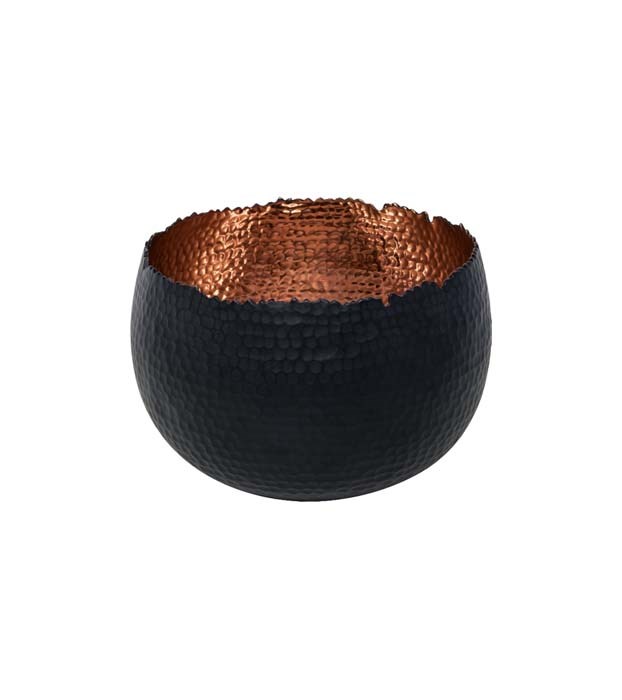 Black & Copper Hammered Bowl Planter
